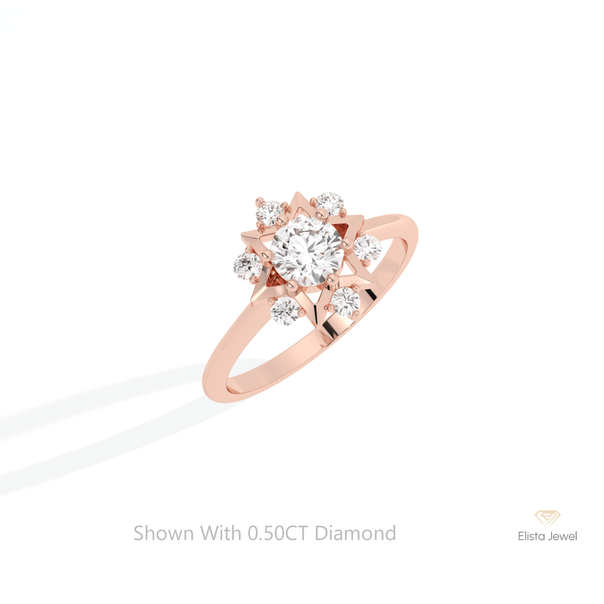 Round Cut Halo Engagement Lab Grown Diamond Ring in 10K Yellow Gold - Side View