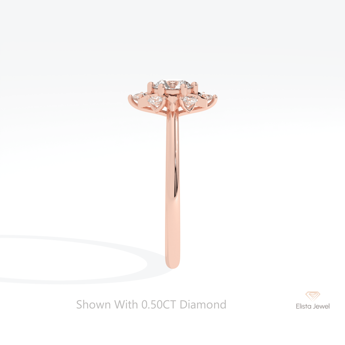 Round Cut Halo Engagement Lab Grown Diamond Ring in 14K White Gold - Top View