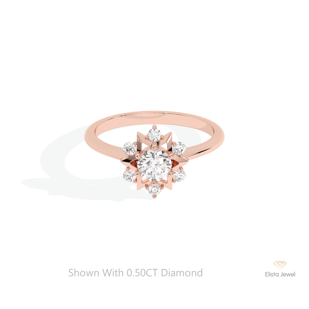 Round Cut Halo Engagement Lab Grown Diamond Ring in 10K White Gold - Front View