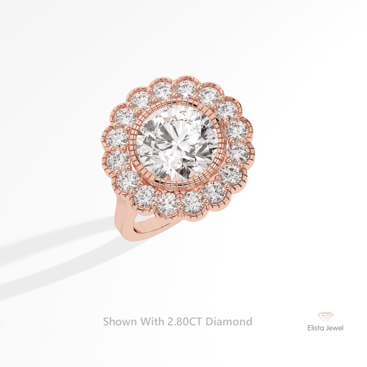 Round Cut Halo Engagement Lab Grown Diamond Ring in 10K Yellow Gold - Side View