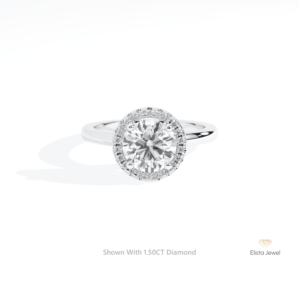 Round Cut Halo Engagement Lab Grown Diamond Ring in 14K Yellow Gold - Detail View