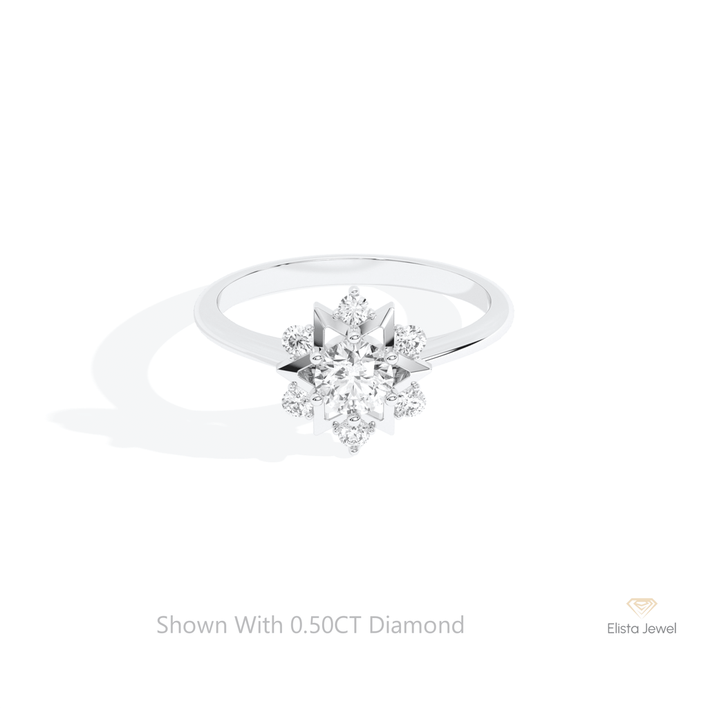 Round Cut Halo Engagement Lab Grown Diamond Ring in 14K Yellow Gold - Detail View