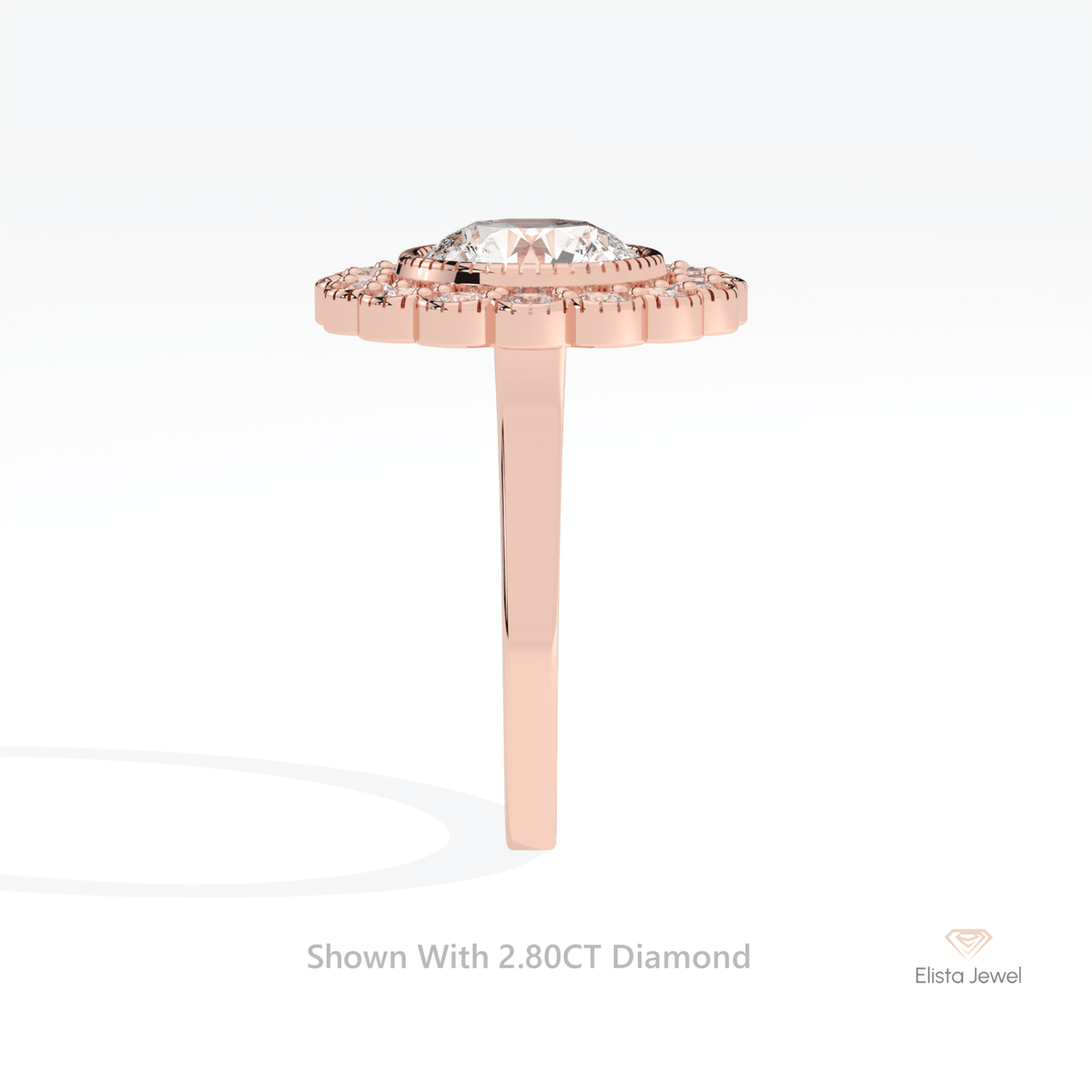 Round Cut Halo Engagement Lab Grown Diamond Ring in 14K White Gold - Top View