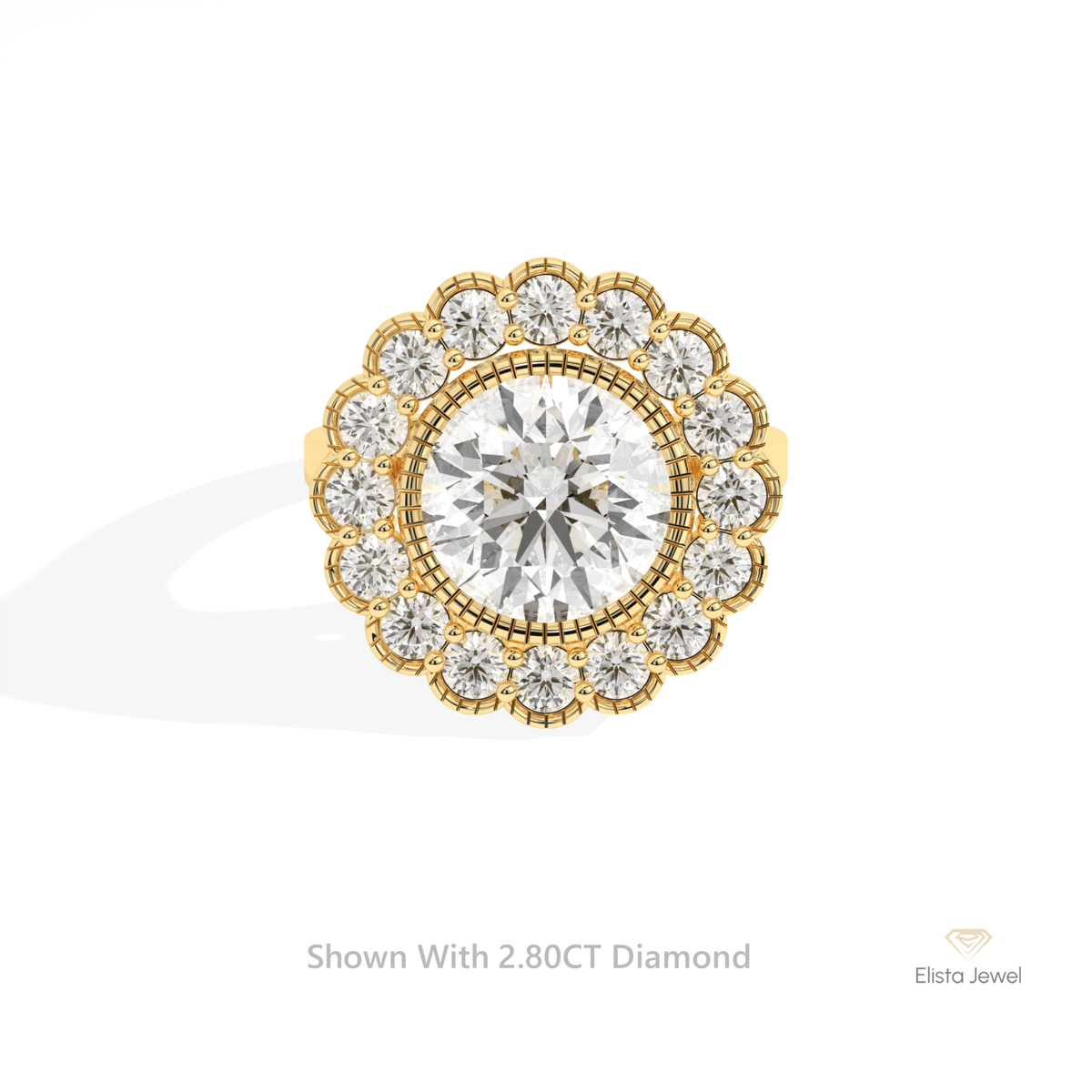 Round Cut Halo Engagement Lab Grown Diamond Ring in 18K Rose Gold - Ring on Hand View