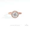 Round Cut Halo Engagement Lab Grown Diamond Ring in 18K Rose Gold - Ring on Hand View