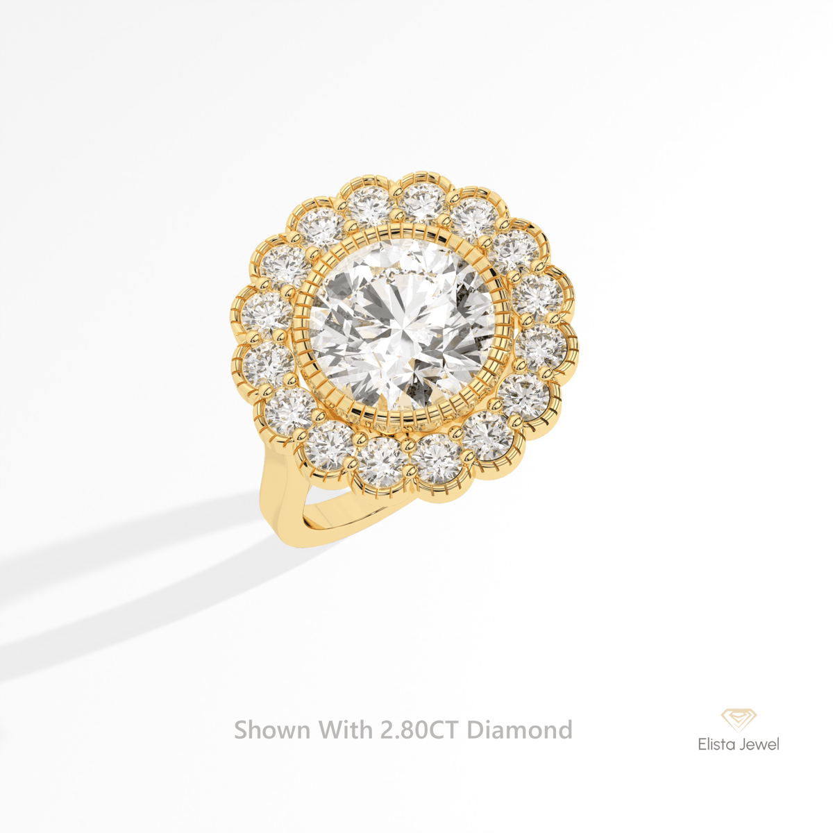 Round Cut Halo Engagement Lab Grown Diamond Ring in Platinum - Lifestyle View