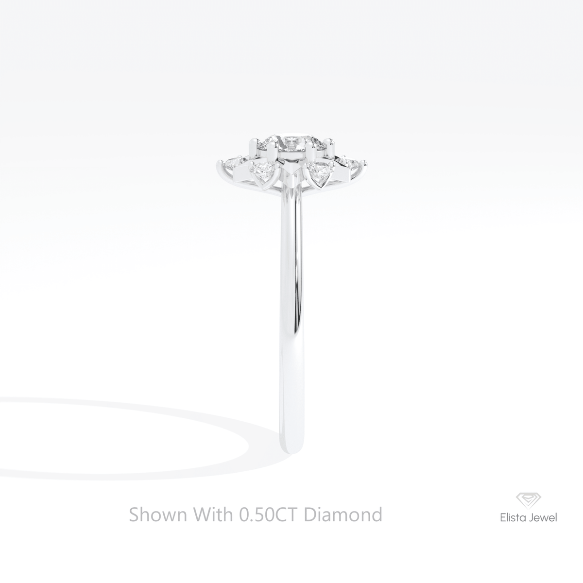 Round Cut Halo Engagement Lab Grown Diamond Ring in 18K Yellow Gold - Perspective View