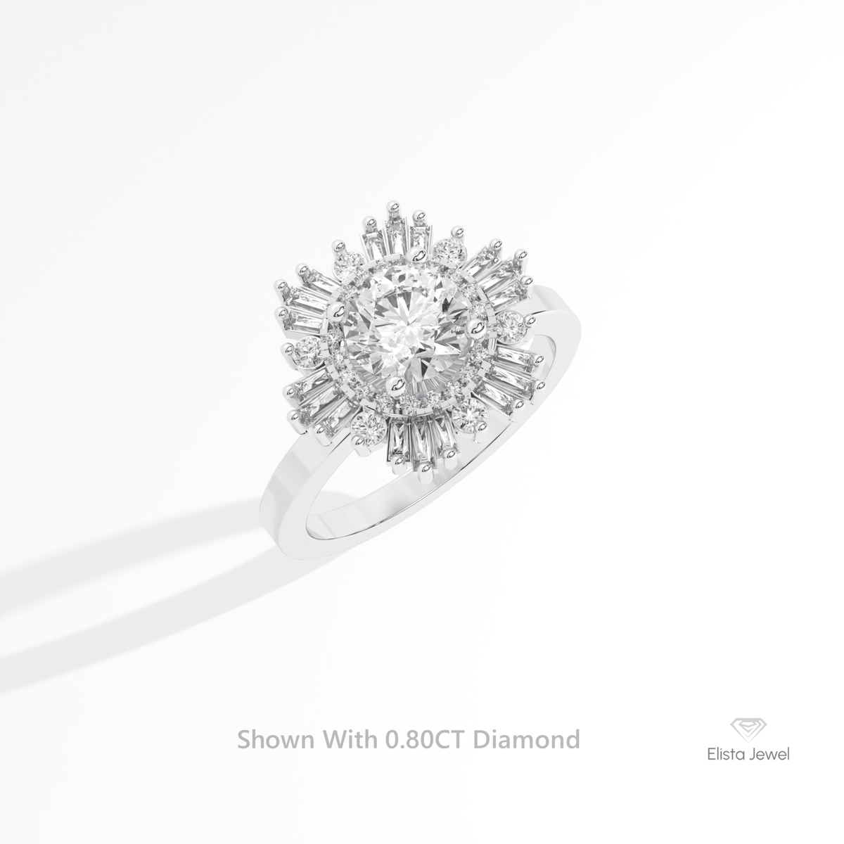 Round Cut Halo Starburst Lab Grown Diamond Ring in 14K Rose Gold - Profile View