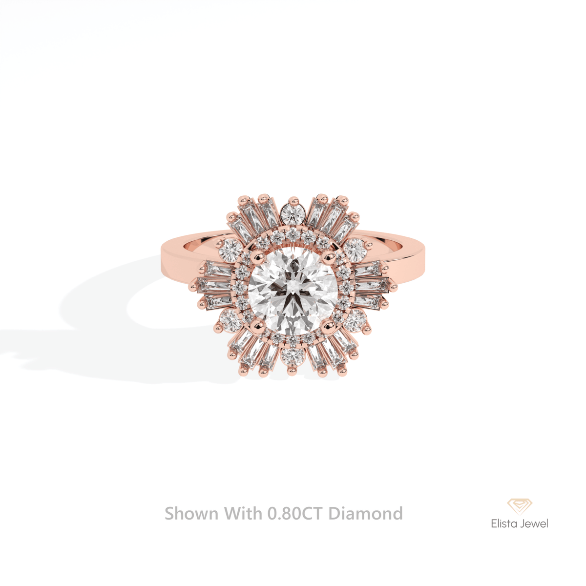 Round Cut Halo Starburst Lab Grown Diamond Ring in 10K White Gold - Front View