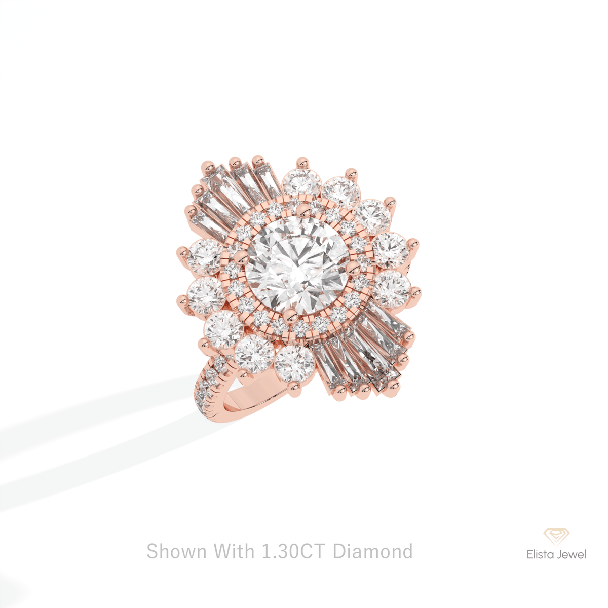Round Cut Halo Starburst Lab Grown Diamond Ring in Platinum - Lifestyle View
