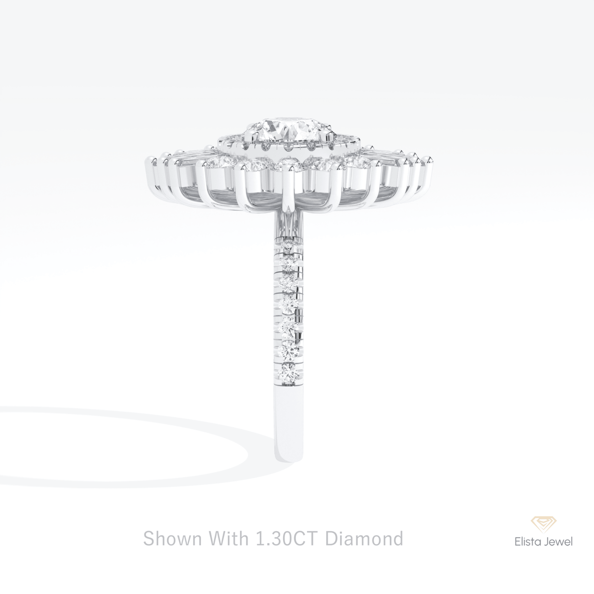 Round Cut Halo Starburst Lab Grown Diamond Ring in 14K White Gold - Top View