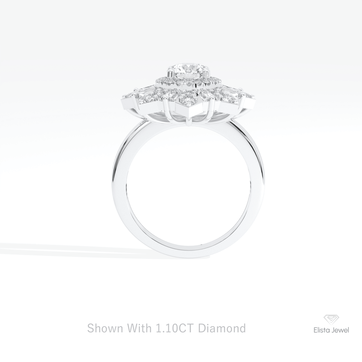 Round Cut Halo Starburst Lab Grown Diamond Ring in 10K Rose Gold - Angled View
