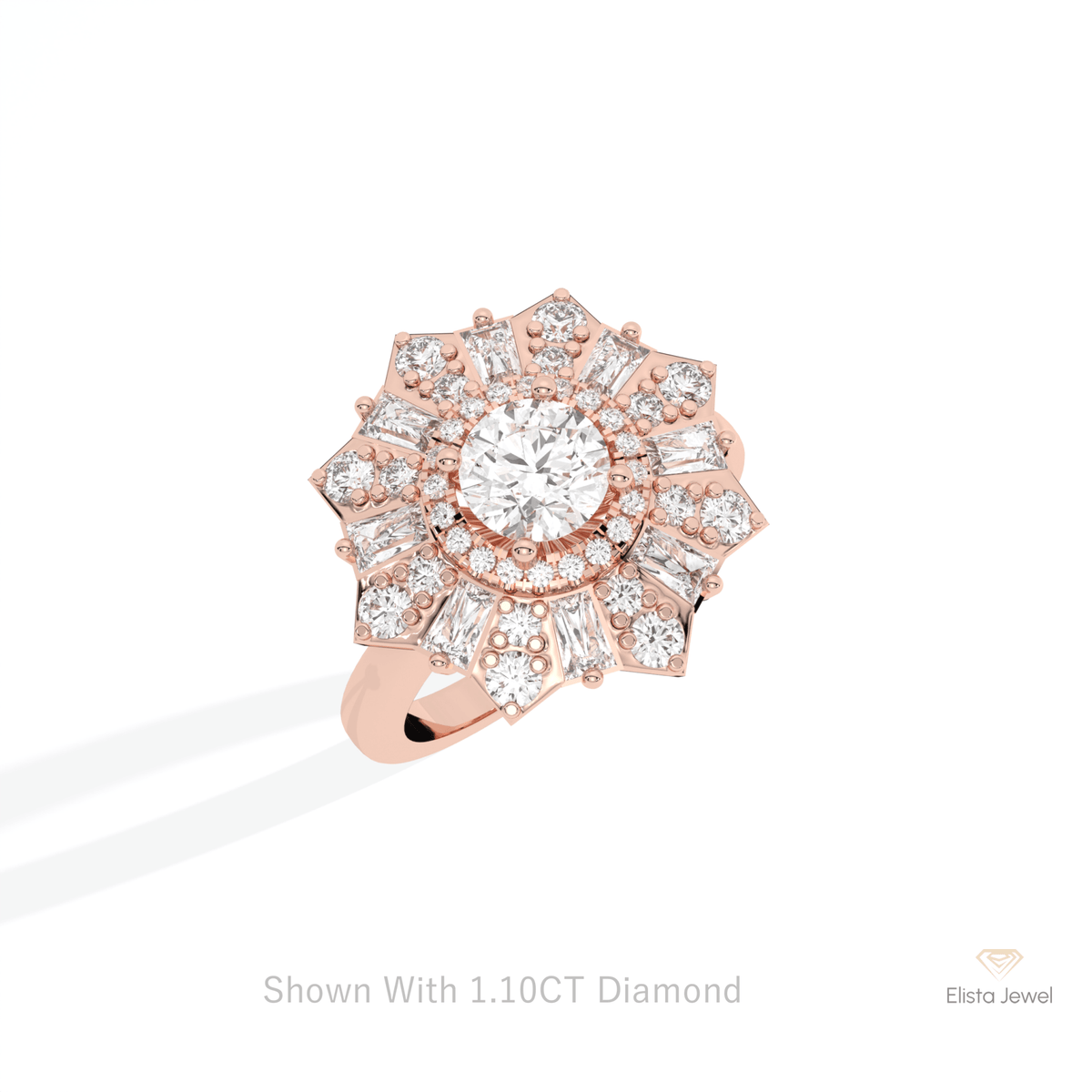 Round Cut Halo Starburst Lab Grown Diamond Ring in Platinum - Lifestyle View