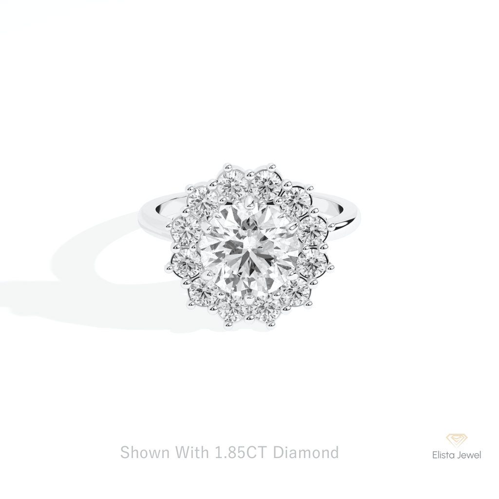 Round Cut Halo Starburst Lab Grown Diamond Ring in 14K Yellow Gold - Detail View