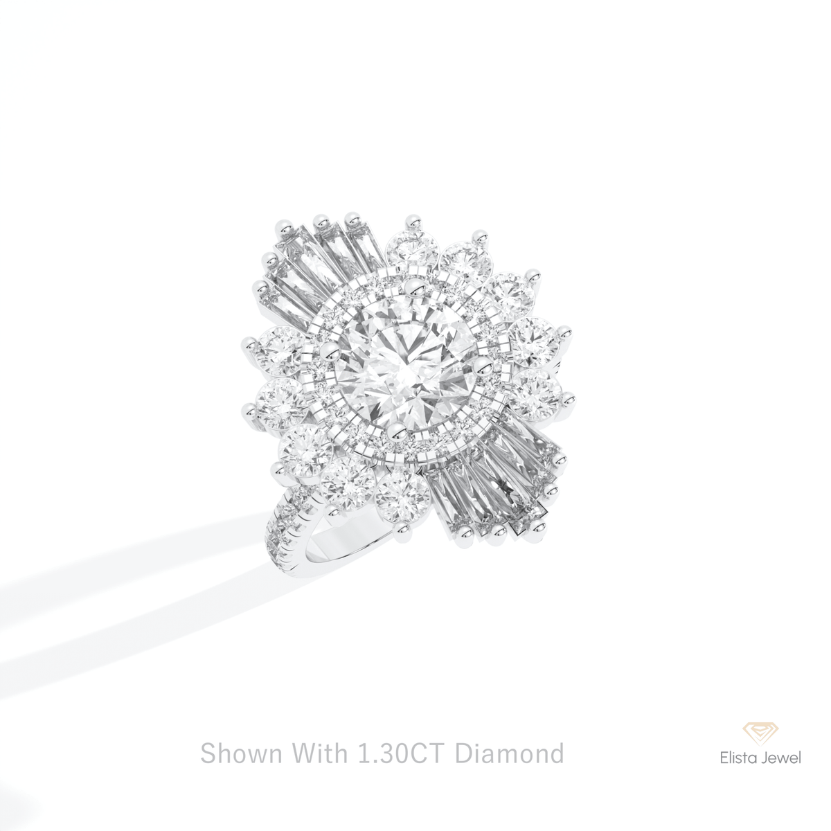 Round Cut Halo Starburst Lab Grown Diamond Ring in 10K Yellow Gold - Side View