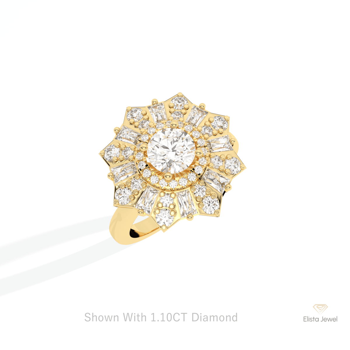 Round Cut Halo Starburst Lab Grown Diamond Ring in 14K Rose Gold - Profile View