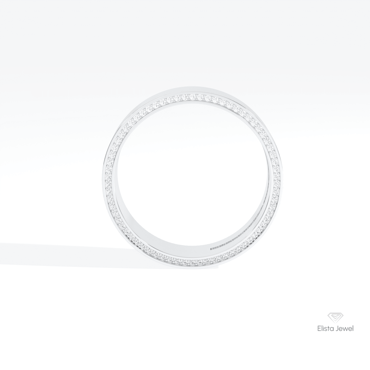 Round Cut Hidden Diamond Wedding Band in 18K White Gold - Close-up View