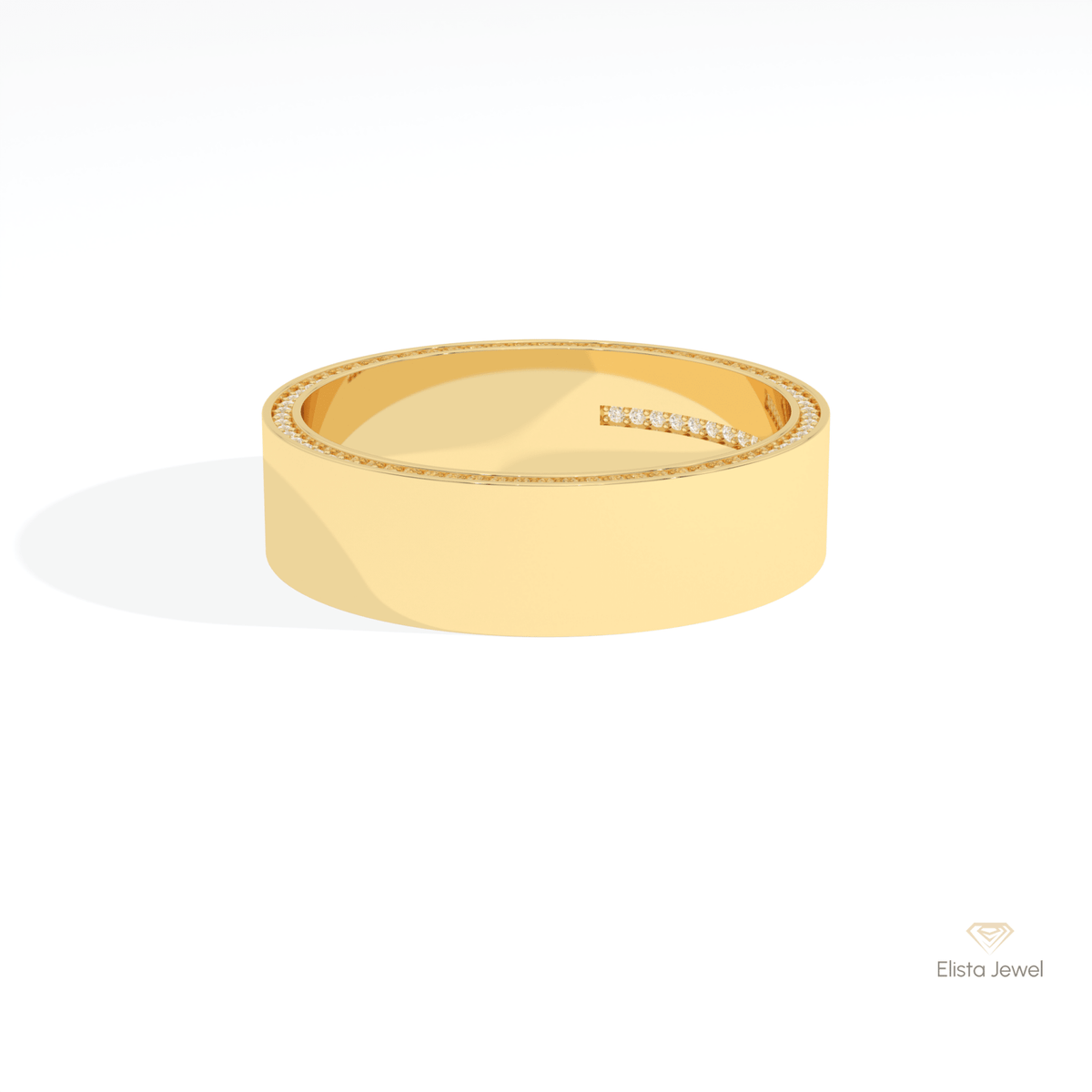 Round Cut Hidden Diamond Wedding Band in 10K White Gold - Front View