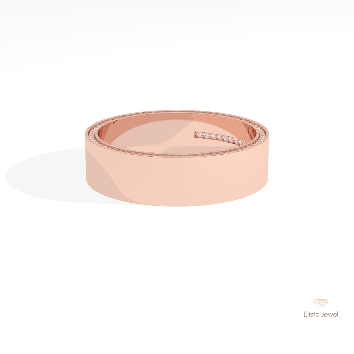 Round Cut Hidden Diamond Wedding Band in 18K Rose Gold - Ring on Hand View
