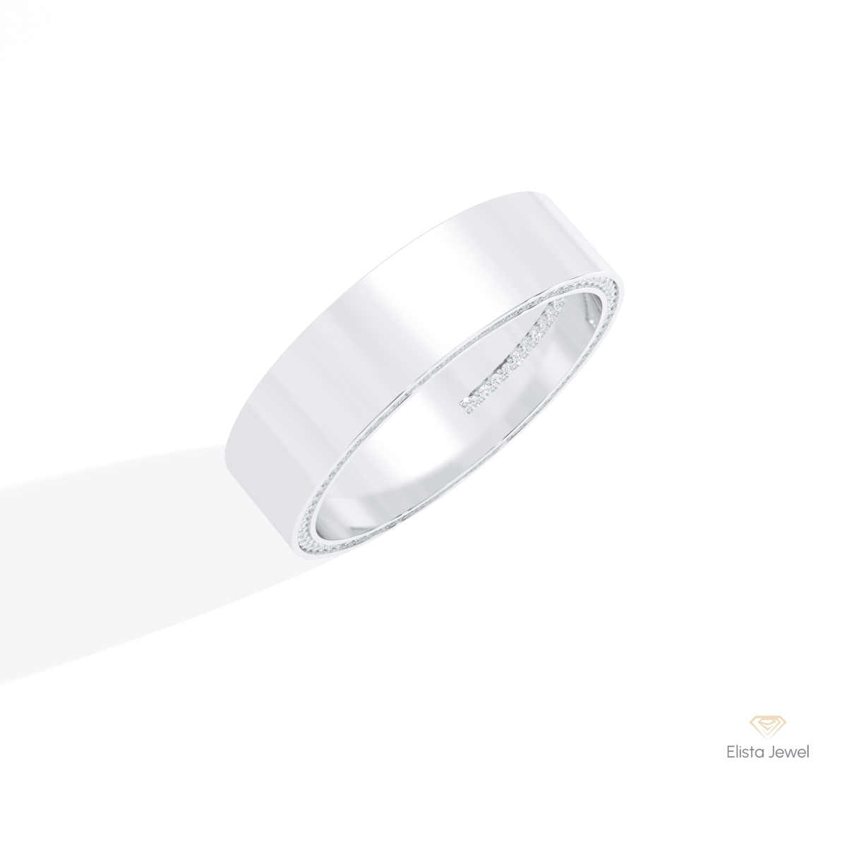 Round Cut Hidden Diamond Wedding Band in 14K Rose Gold - Profile View