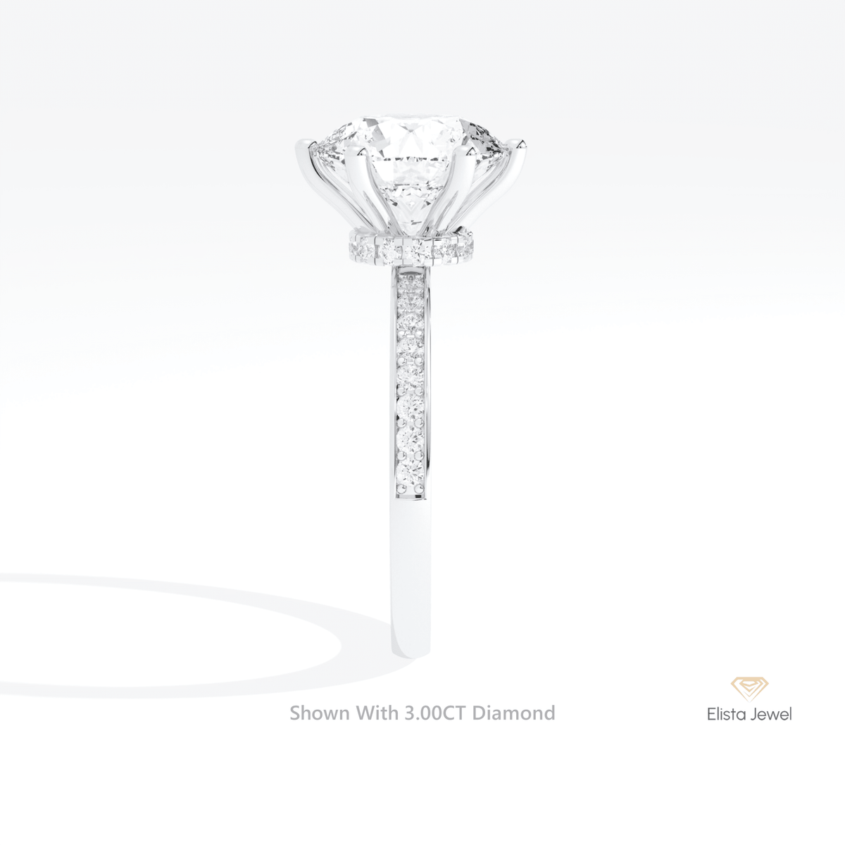 Round Cut Hidden Halo Engagement Lab Grown Diamond Ring in 14K White Gold - Top View