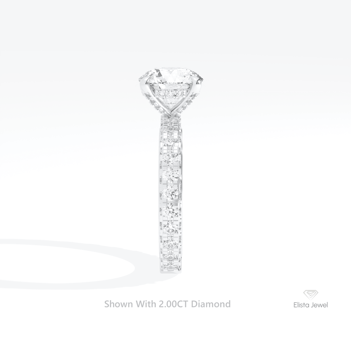 Round Cut Hidden Halo Engagement Lab Grown Diamond Ring in 18K Yellow Gold - Perspective View