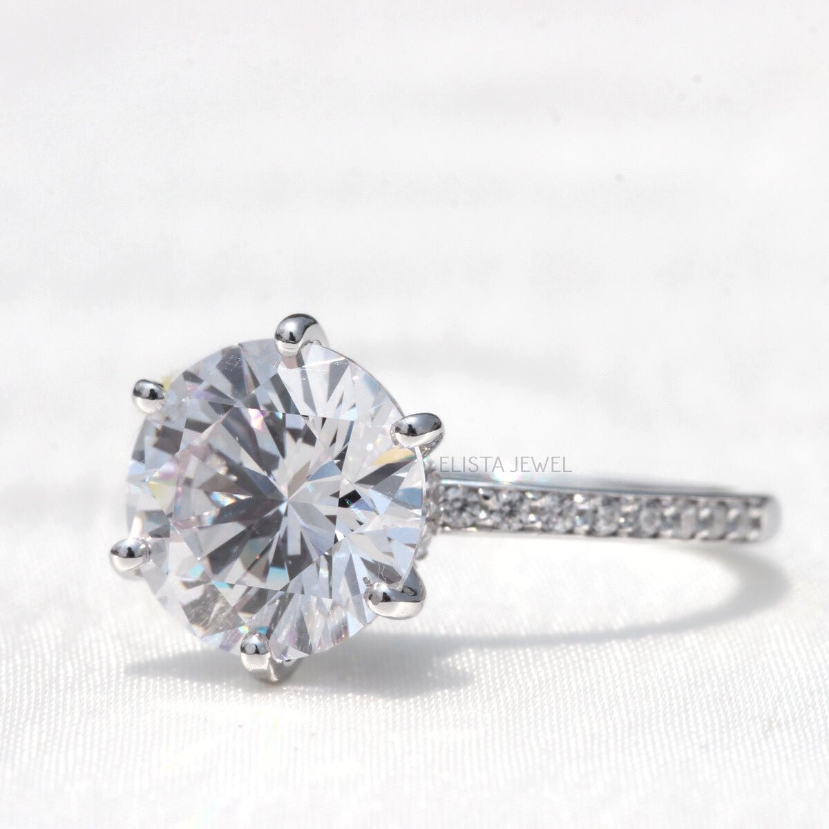 Round Cut Hidden Halo Engagement Lab Grown Diamond Ring in 10K - Front View
