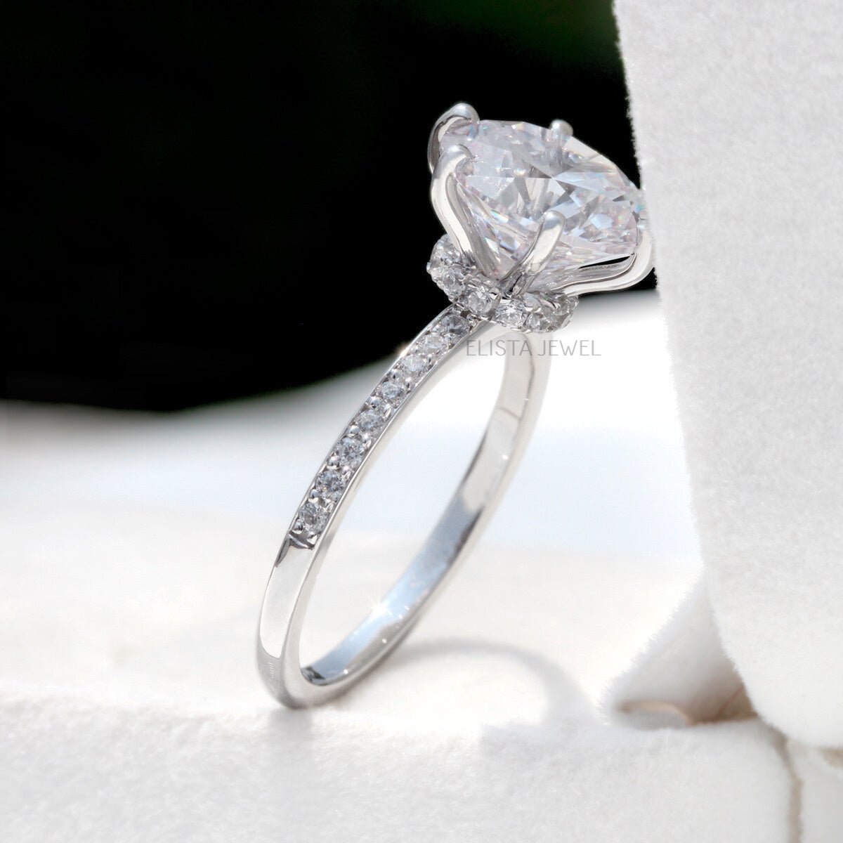 Round Cut Hidden Halo Engagement Lab Grown Diamond Ring in 14K - Side View