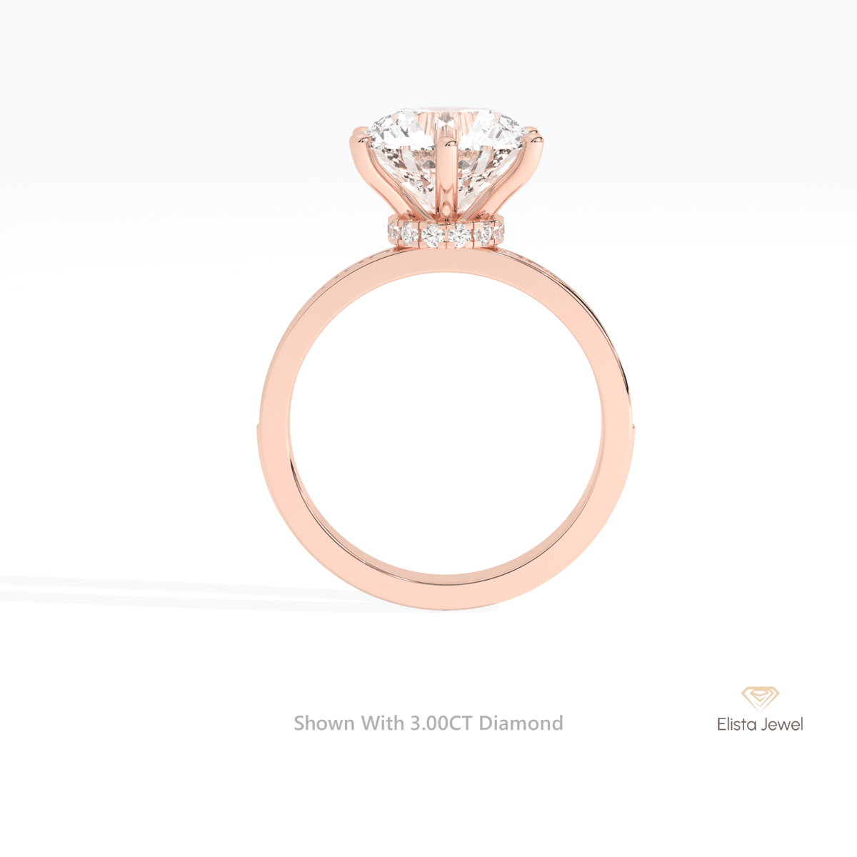 Round Cut Hidden Halo Engagement Lab Grown Diamond Ring in 18K White Gold - Close-up View