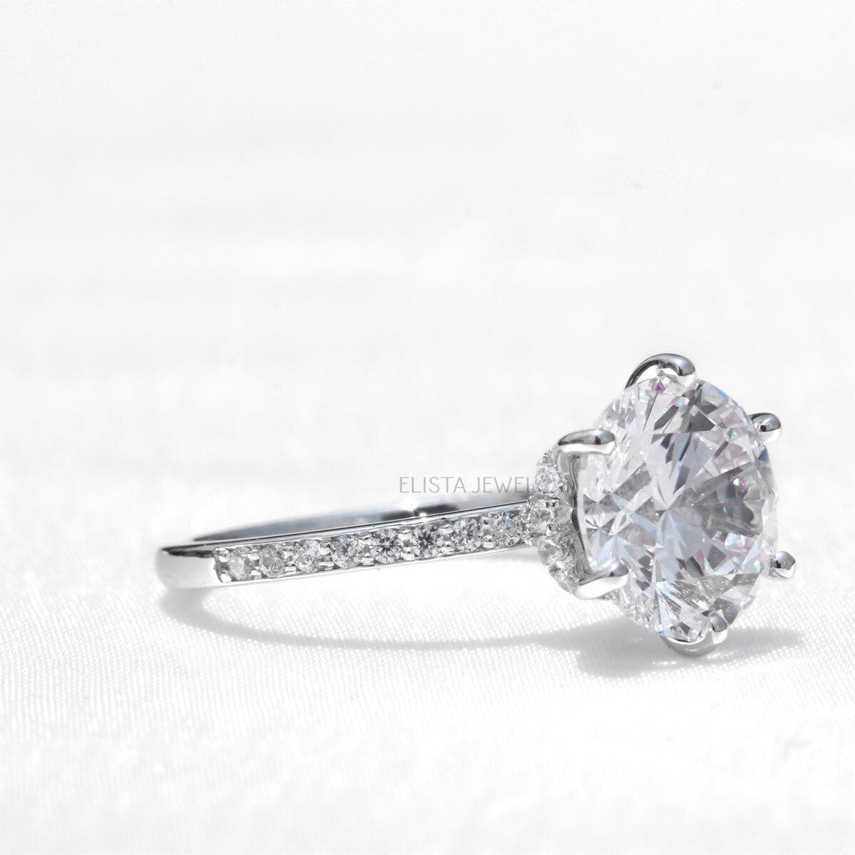 Round Cut Hidden Halo Engagement Lab Grown Diamond Ring - Detail View