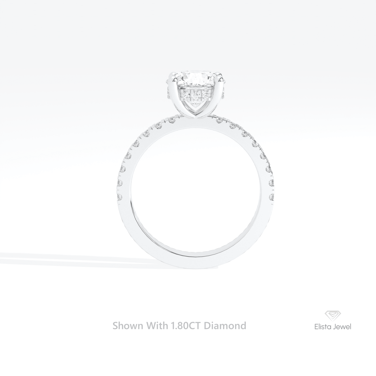Round Cut Hidden Halo Engagement Lab Grown Diamond Ring in 18K White Gold - Close-up View