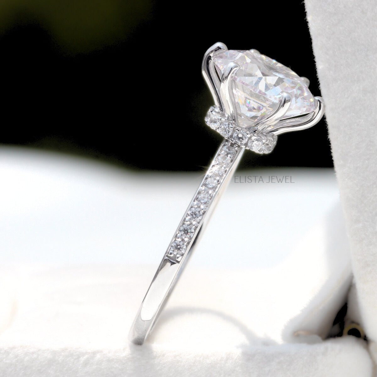 Round Cut Hidden Halo Engagement Lab Grown Diamond Ring - Profile View