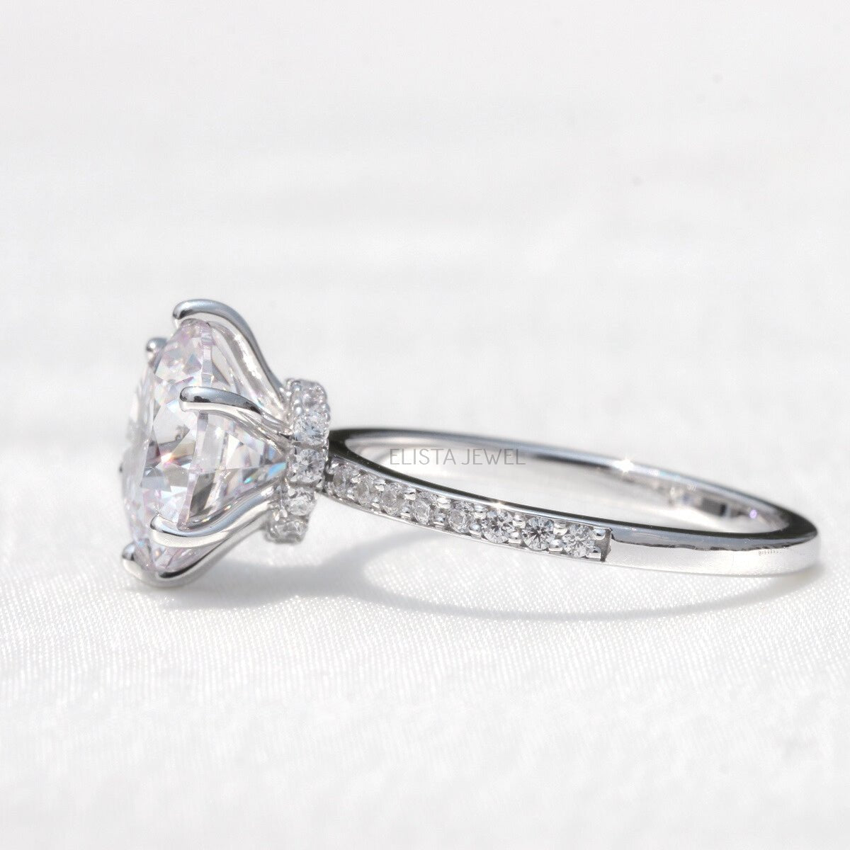Round Cut Hidden Halo Engagement Lab Grown Diamond Ring in 18K - Angled View