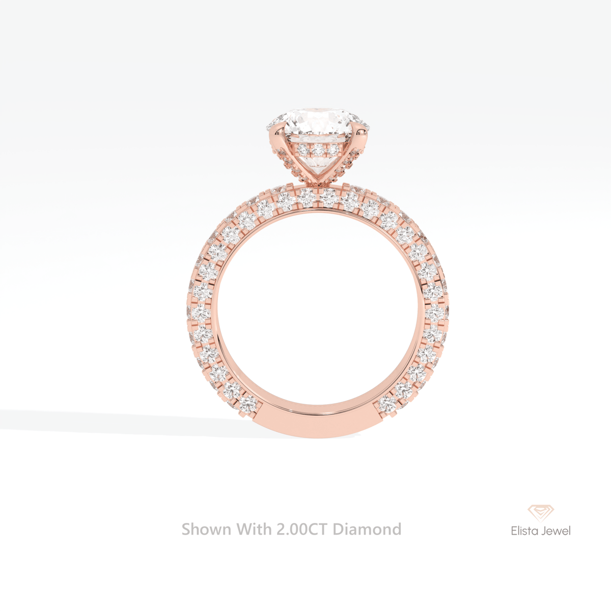 Round Cut Hidden Halo Engagement Lab Grown Diamond Ring in 14K White Gold - Top View
