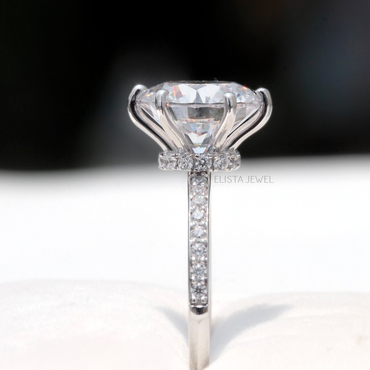 Round Cut Hidden Halo Engagement Lab Grown Diamond Ring - Close-up View