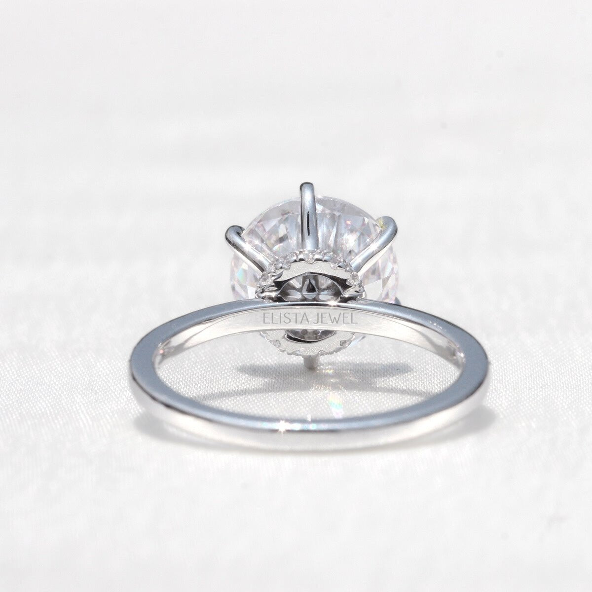 Round Cut Hidden Halo Engagement Lab Grown Diamond Ring in Platinum - Top View