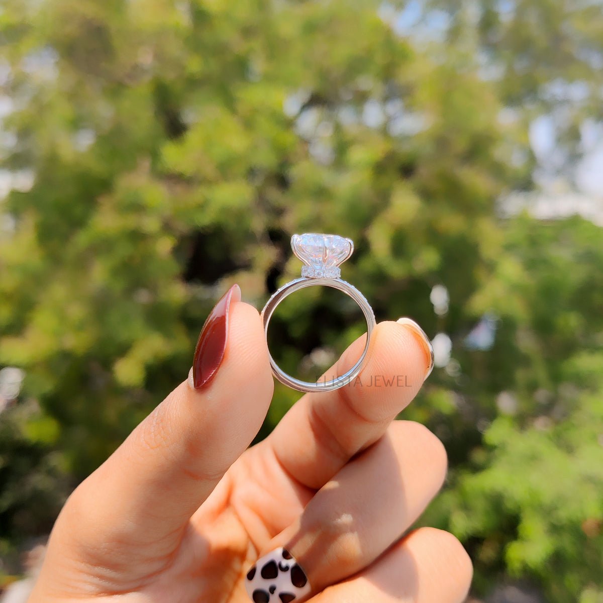 Round Cut Hidden Halo Engagement Lab Grown Diamond Ring - View 13