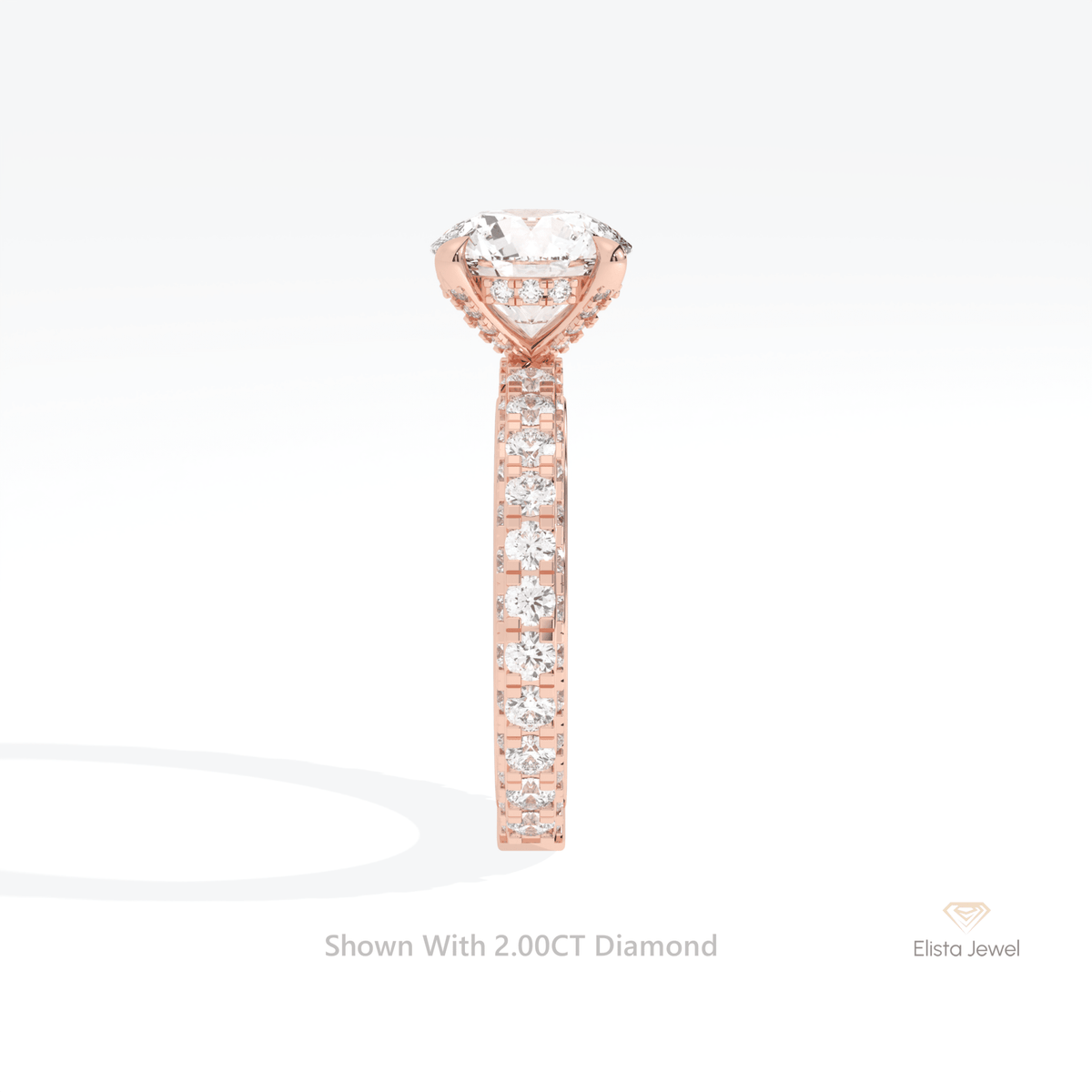 Round Cut Hidden Halo Engagement Lab Grown Diamond Ring in 10K Yellow Gold - Side View