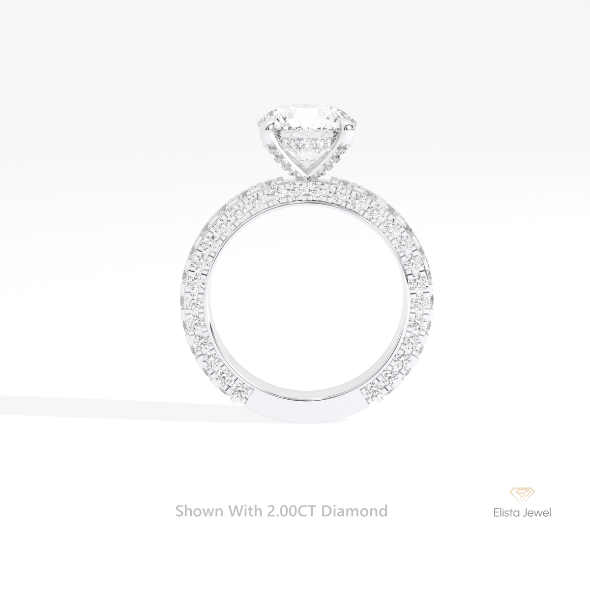 Round Cut Hidden Halo Engagement Lab Grown Diamond Ring in 18K White Gold - Close-up View