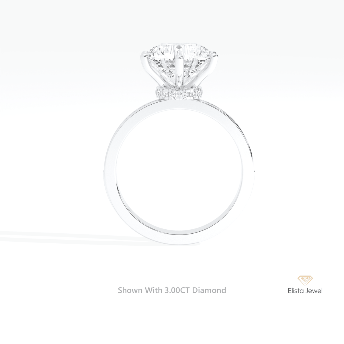 Round Cut Hidden Halo Engagement Lab Grown Diamond Ring in 10K Yellow Gold - Side View