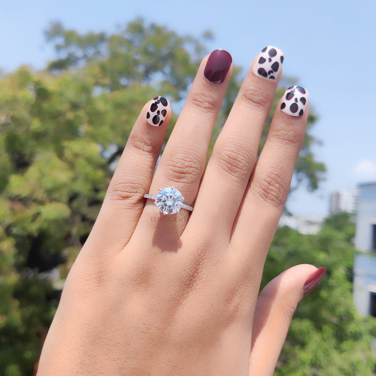 Round Cut Hidden Halo Engagement Lab Grown Diamond Ring - Lifestyle View