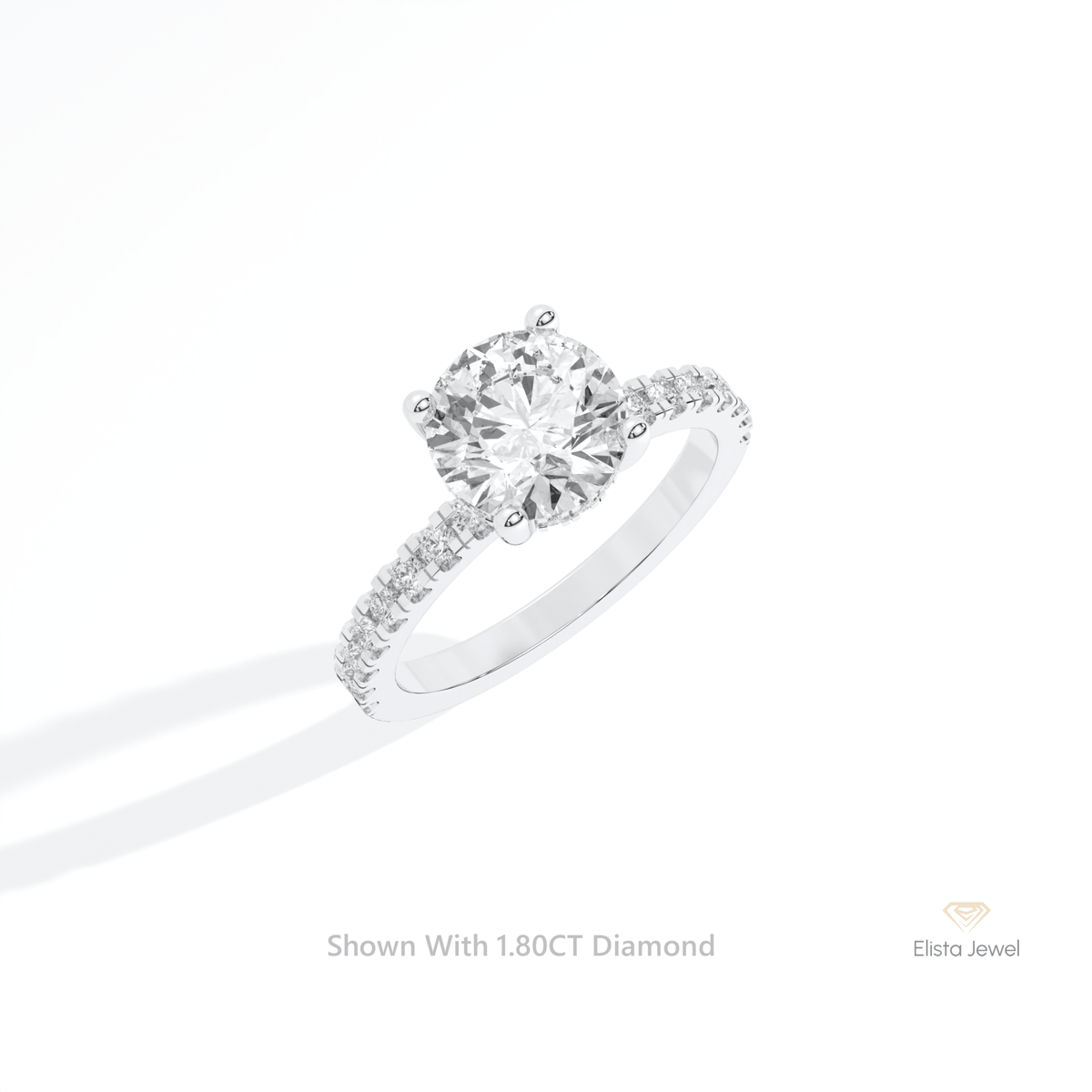 Round Cut Hidden Halo Engagement Lab Grown Diamond Ring in 14K Rose Gold - Profile View
