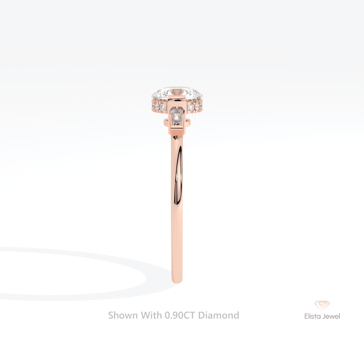 Round Cut Hidden Halo Three Stone Lab Grown Diamond Ring in 14K White Gold - Top View