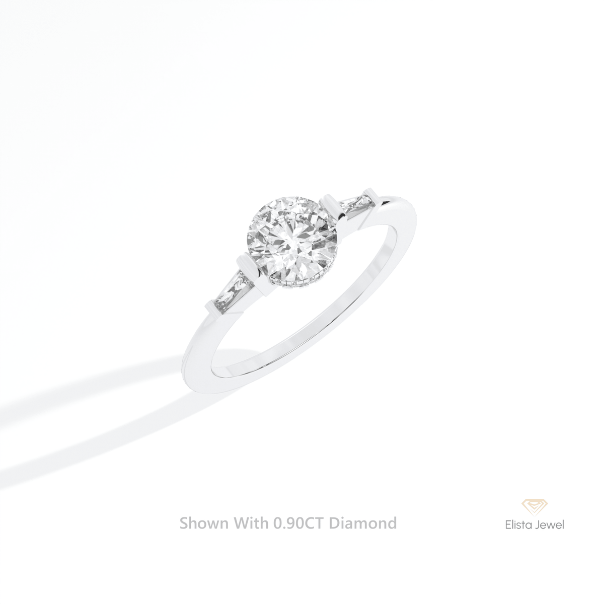 Round Cut Hidden Halo Three Stone Lab Grown Diamond Ring in 14K Rose Gold - Profile View