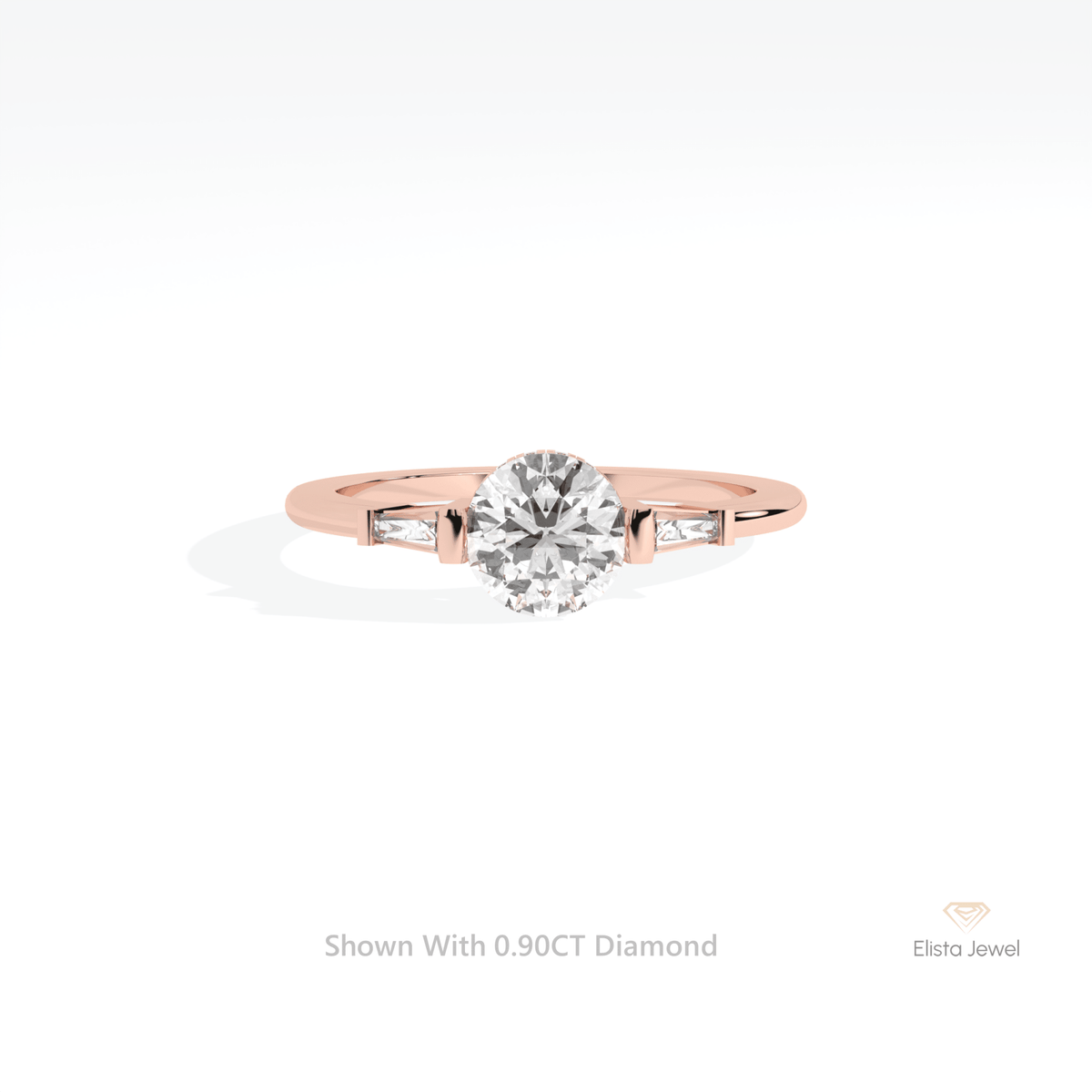Round Cut Hidden Halo Three Stone Lab Grown Diamond Ring in 10K White Gold - Front View
