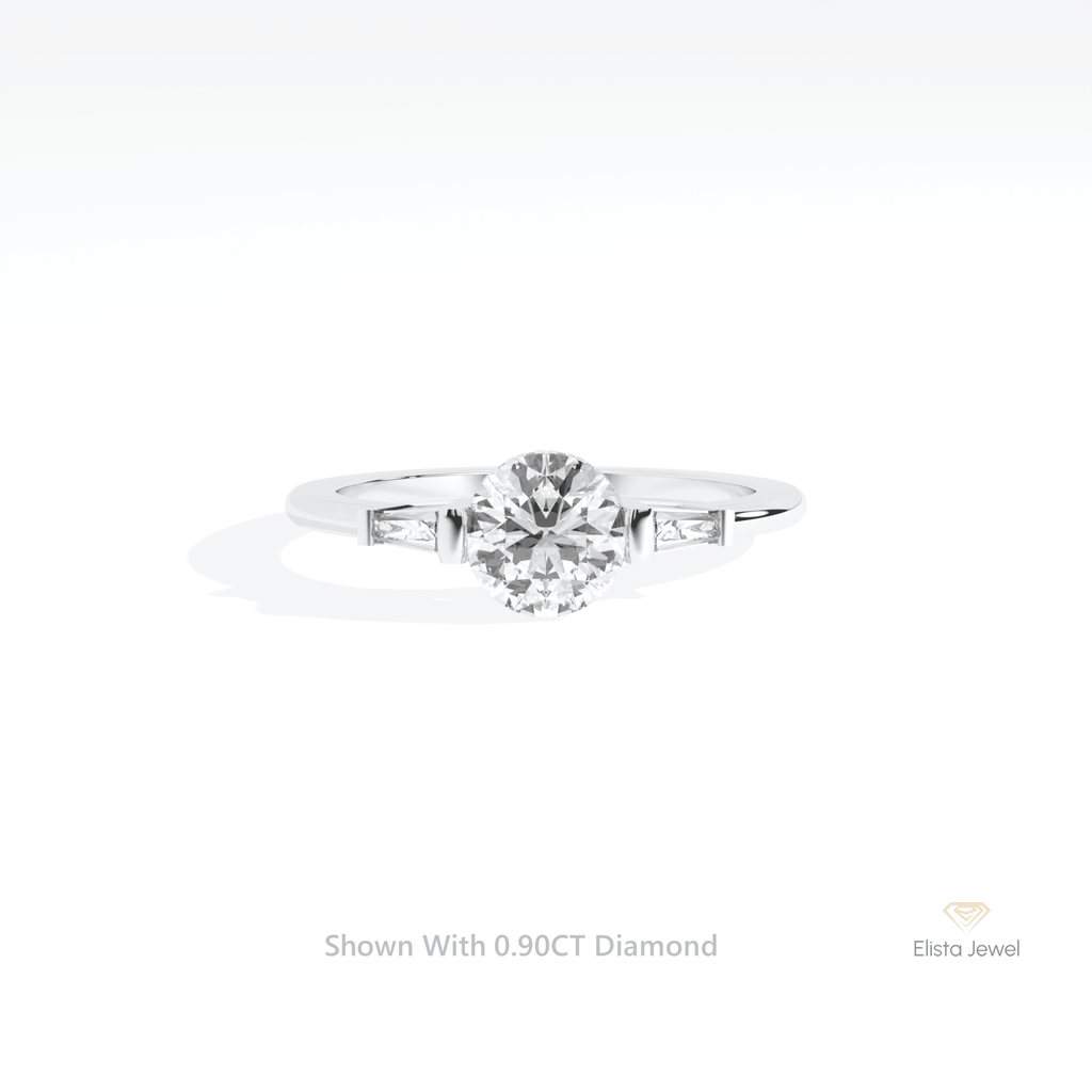 Round Cut Hidden Halo Three Stone Lab Grown Diamond Ring in 14K Yellow Gold - Detail View