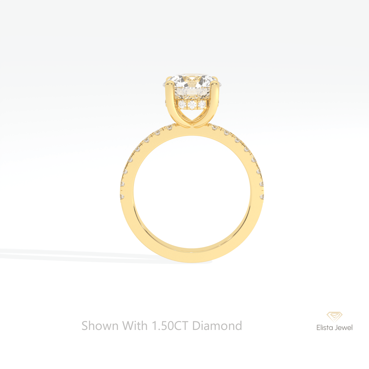 Round Cut Hidden Halo Wedding Lab Grown Diamond Ring in 10K Rose Gold - Angled View