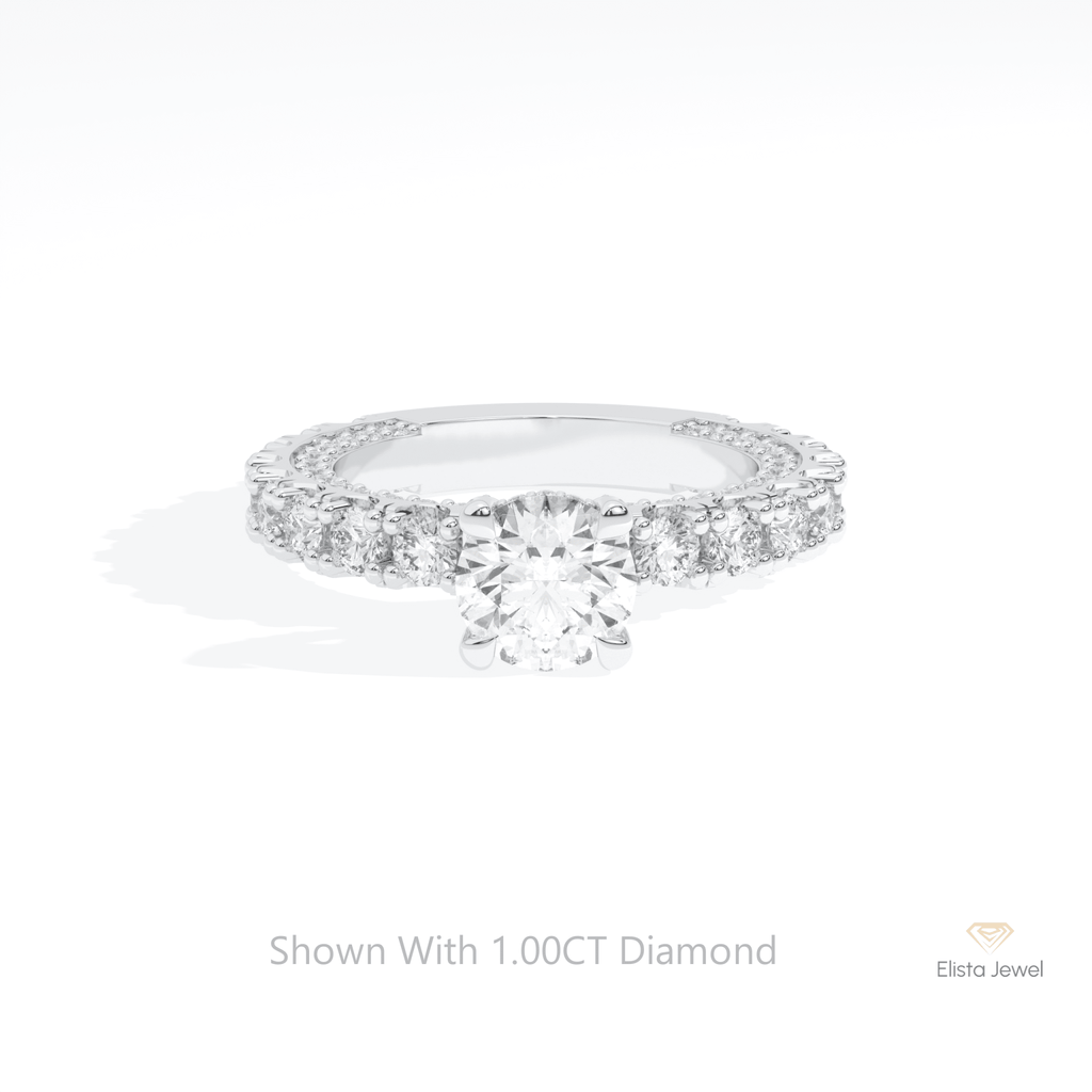 Round Cut Hidden Halo Wedding Lab Grown Diamond Ring in 14K Yellow Gold - Detail View