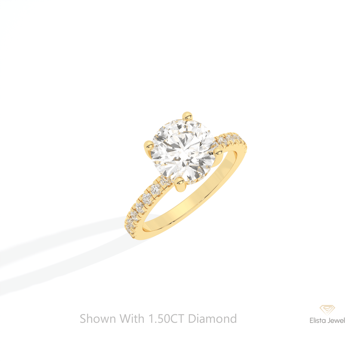 Round Cut Hidden Halo Wedding Lab Grown Diamond Ring in 10K Yellow Gold - Side View