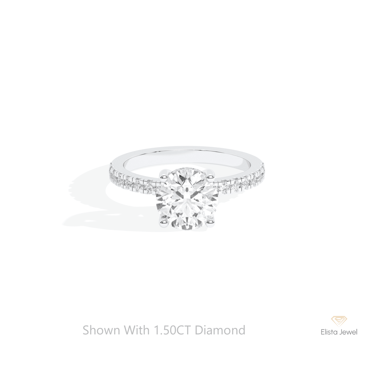 Round Cut Hidden Halo Wedding Lab Grown Diamond Ring in 14K Yellow Gold - Detail View